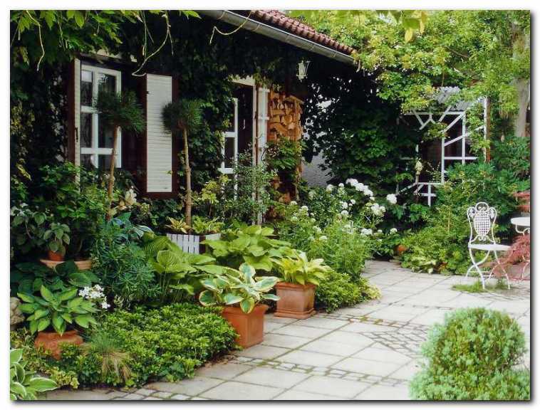 Sen�ni del bivalnega vrta krasijo<br>razne hoste, hortenzije in druge rastline.